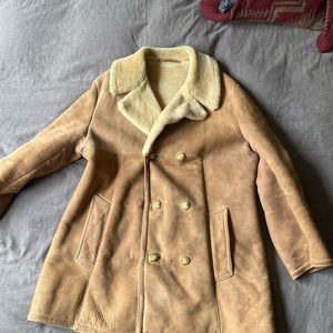 Suede Sherpa 1970’s pea coat. Size 44